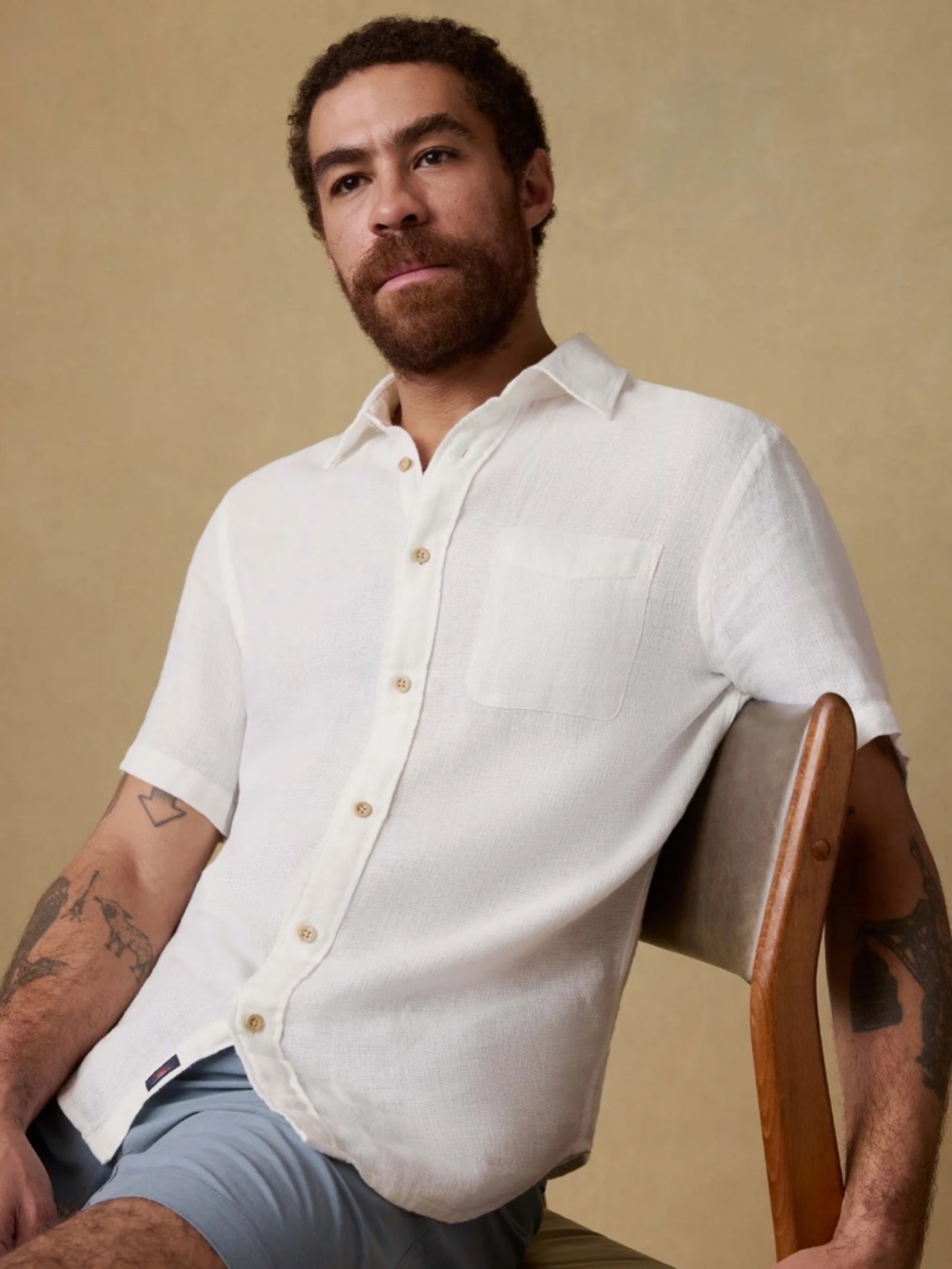 Faherty Short Sleeve Palma Linen Shirt Men's Size 2XLT White Lightweight (B1)